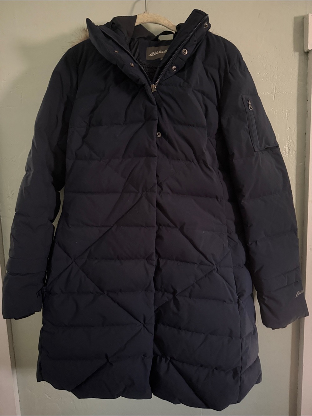 Eddie Bauer Women's Dark Navy Quilted Puffer Coat with Hood